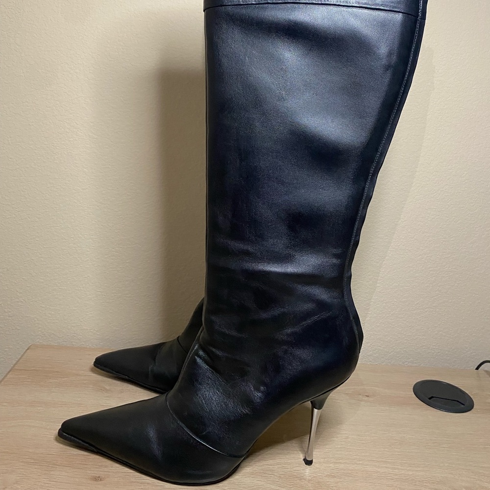 Aldo Black leather knee high boots with silver heel